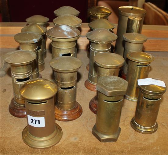 19 Brass pillar box money boxes